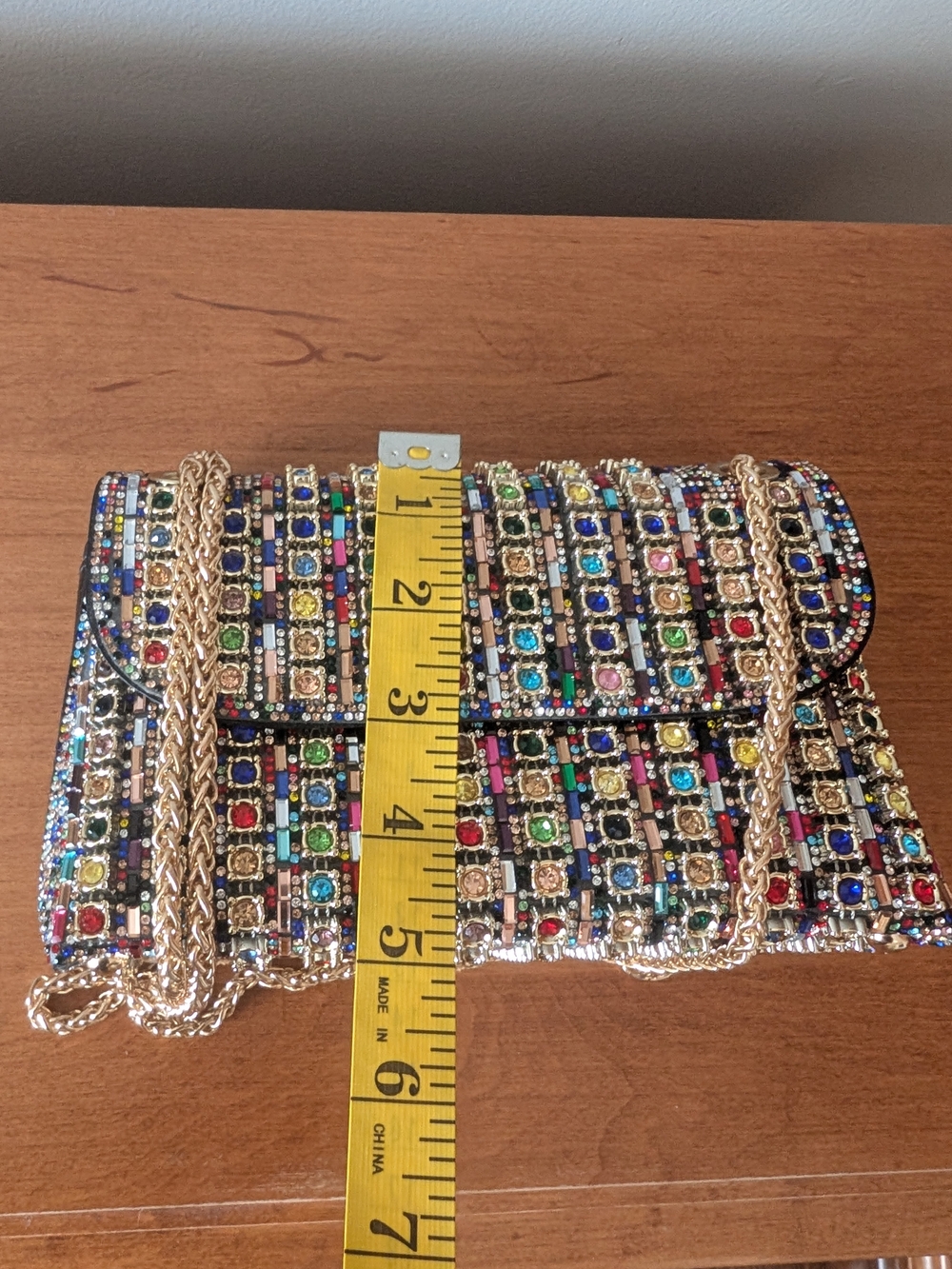 Amazon Multicolor Crystal Chain Crossbody Bag with Gold Chain - Picture 9 of 10